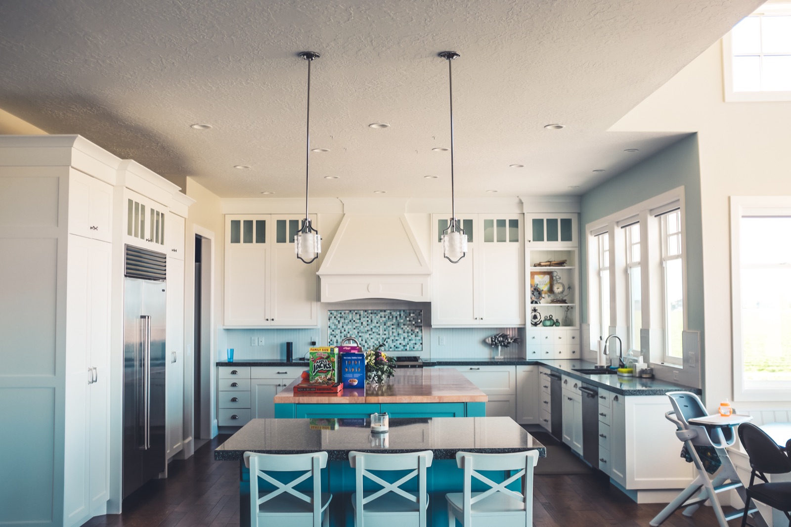 Bright white kitchen with a central island