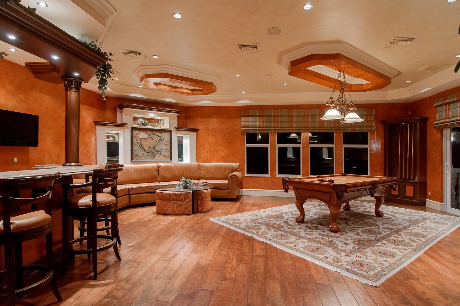 Family room with a wood floor