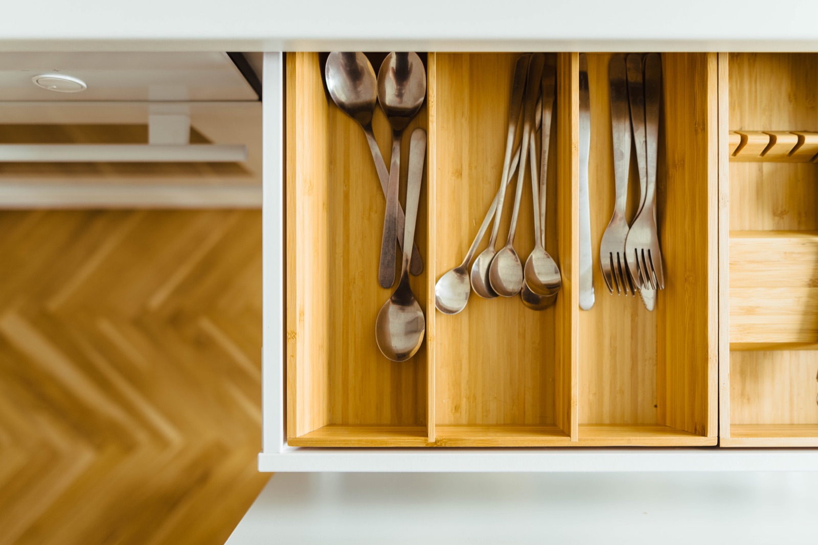 Close-up of a fitted kitchen drawer